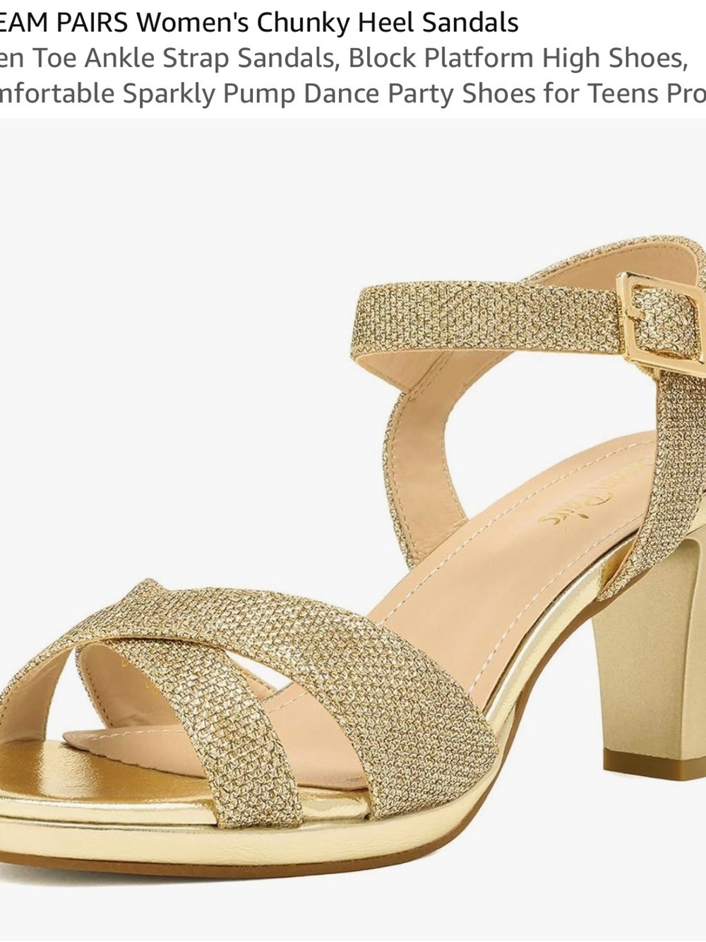 Dream Pairs Gold Glitter Chunky Heel Sandals